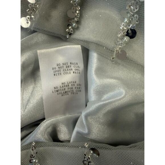 Gianni Bini GB Silver Sequin Feather Cocktail Dress Illusion V Neck - Picture 10 of 15